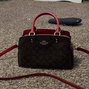 Coach Signature Brown and Red Satchel